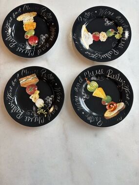 Black Cheese & Wine Appetizer Plates - Set of 4